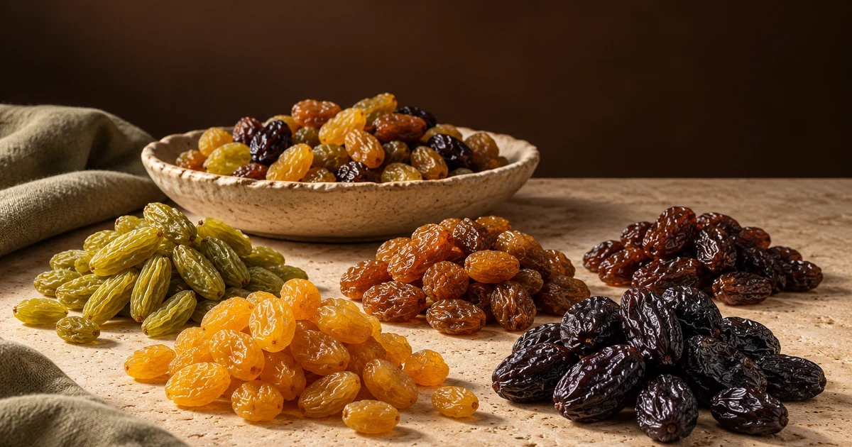 انواع کشمش در رنگهای مختلف؛ تصویرسازی